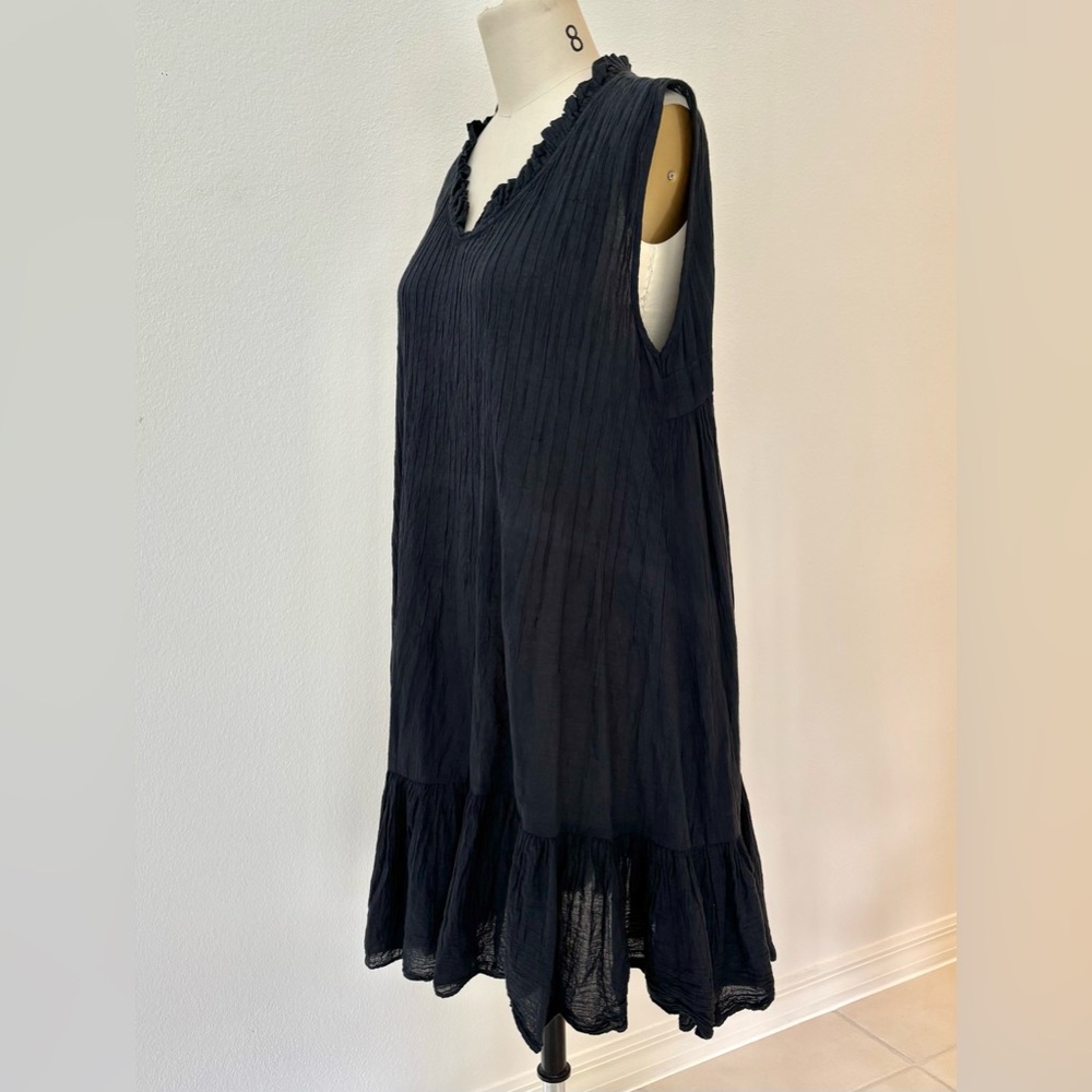 JP And Mattie Marceline Dress NWT Black Cotton Ruffles Pleating L